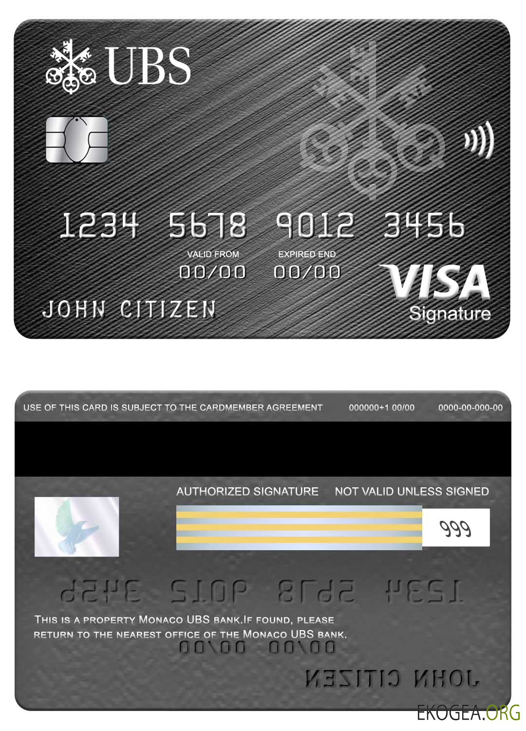 Carte de signature visa banque UBS Monaco